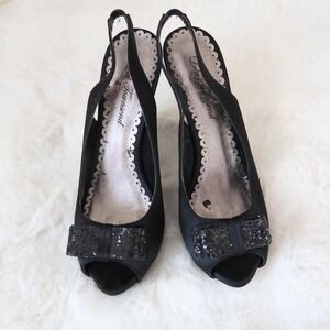 y2k black satin peep toe slingback heels lulu townsend size 8.5